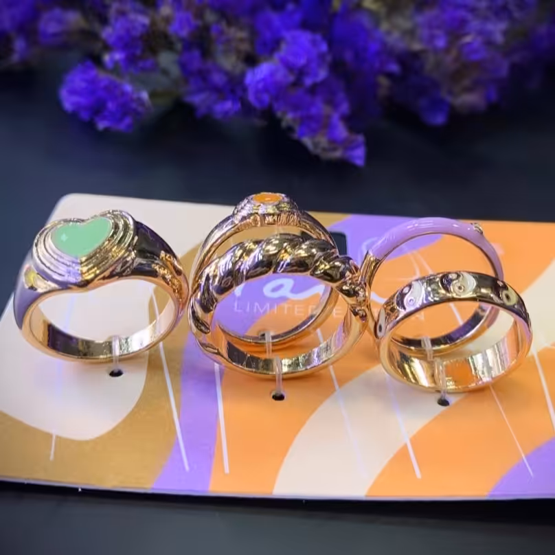 پک انگشتر 5 تایی قلب سبز و یاسی 