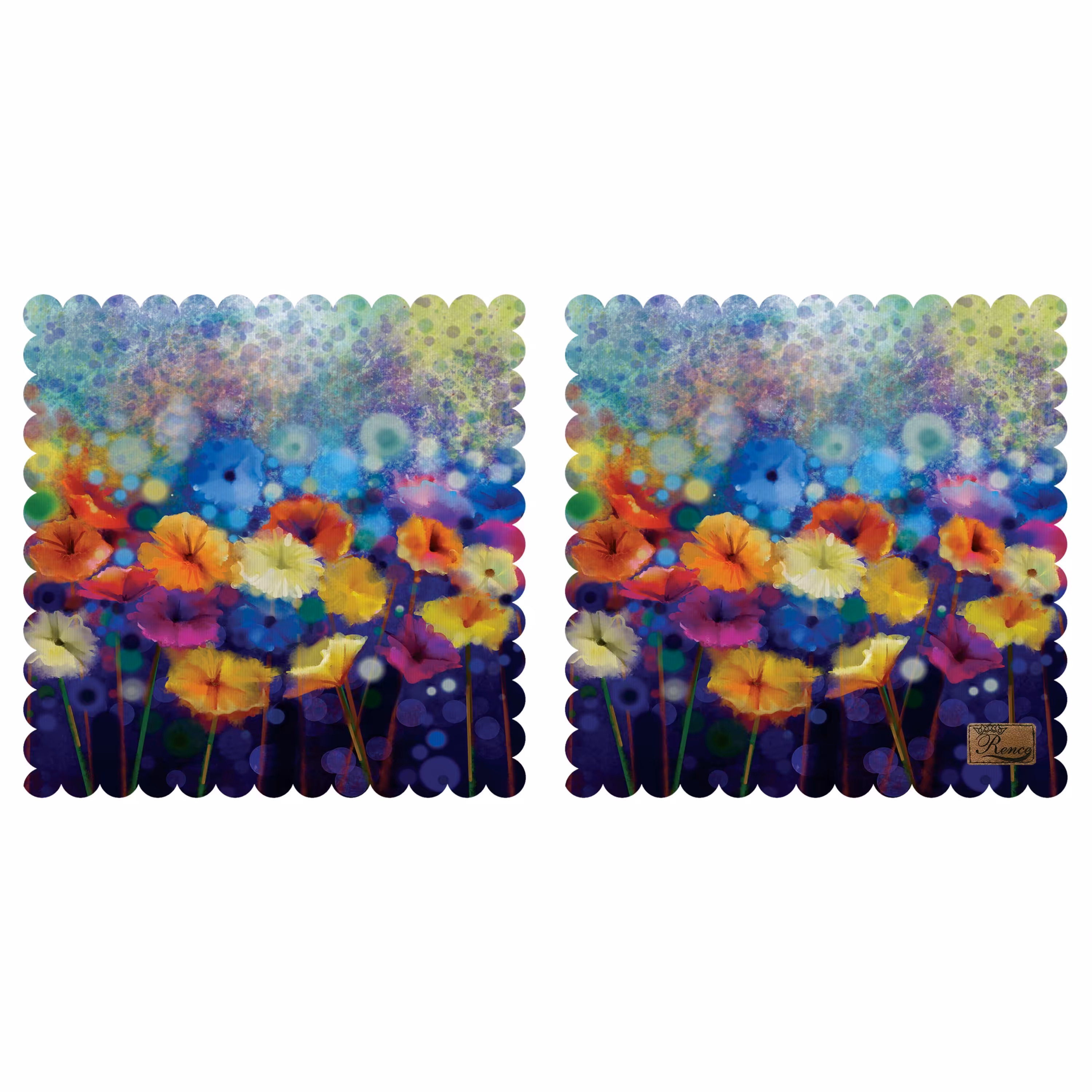 رومیزی مخمل طرح گل دو عدد سایز 40 در 40 مدل T3-308 شرکت رنس