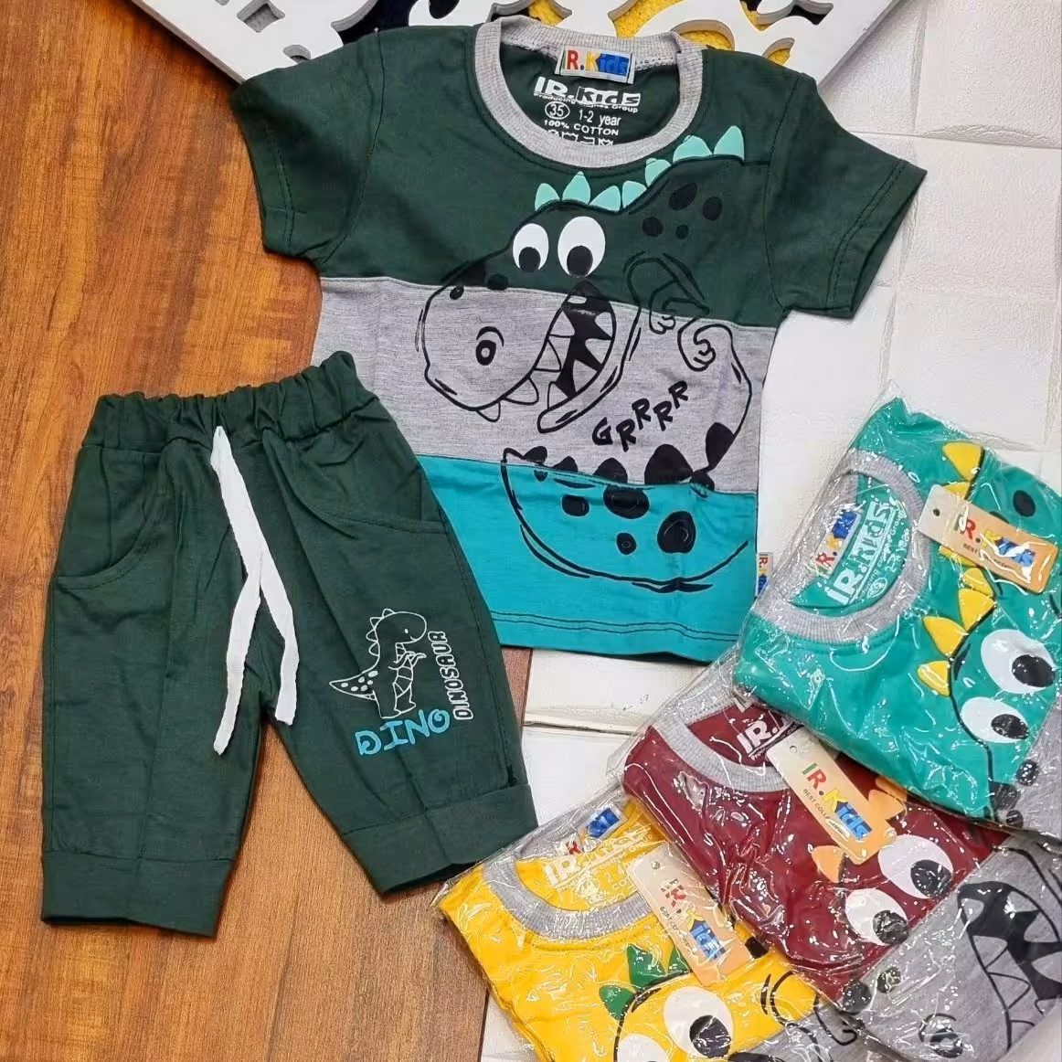 تیشرت و شلوارک پسرانه طرح دایناسور سایز 35 تا 45
