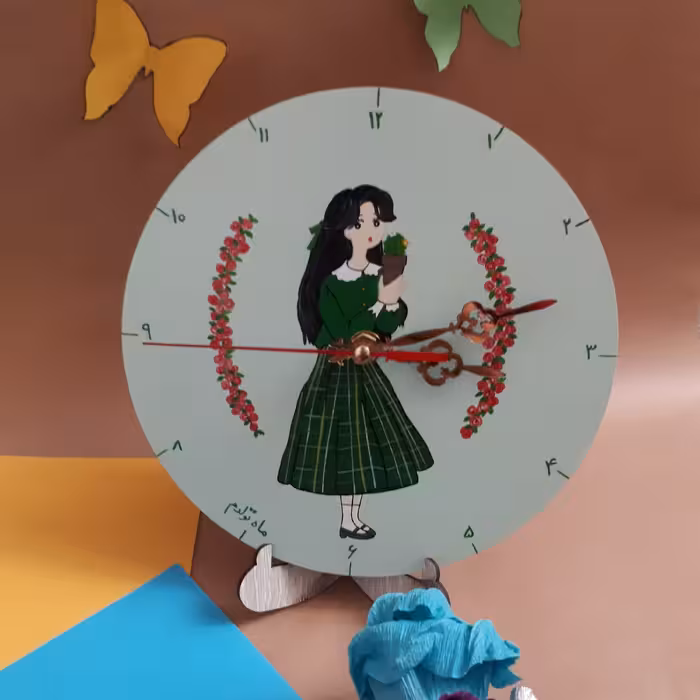 ساعت چوبی رومیزی دخترونه قطر 20 سانت