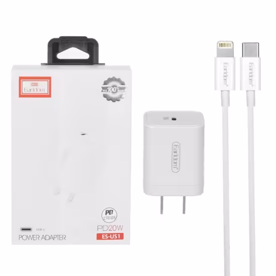 شارژر دیواری PD و فست 20W تک پورت ارلدام (Earldom) مدل ES-US1 به همراه کابل شارژ آیفون