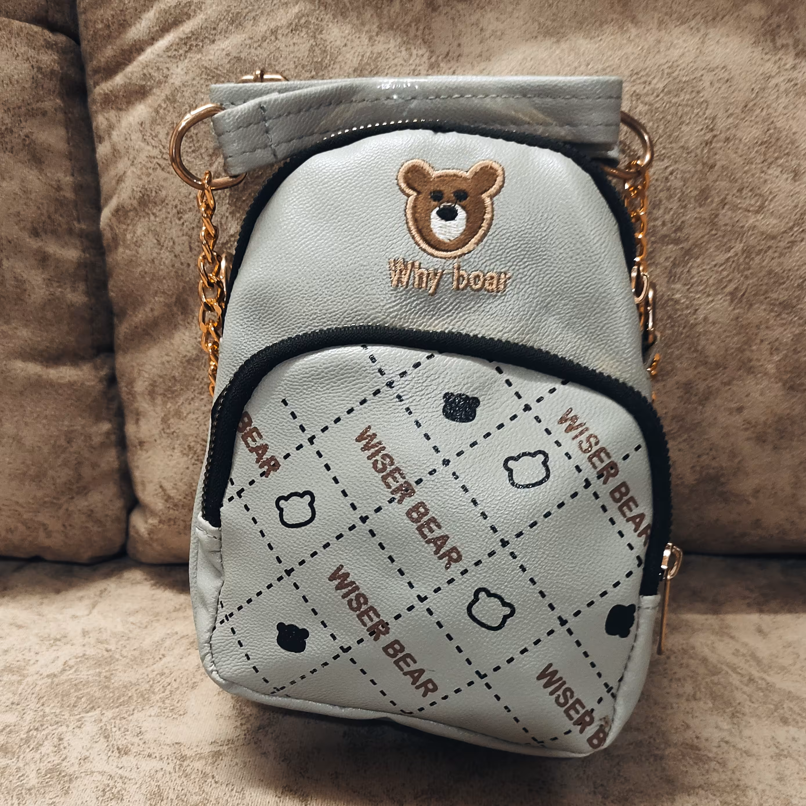 کیف پاسپورتی دخترانه خرسی دو دهنه زیپ دار بند نیم زجیر بلند بسیار شیک با جنس عالی