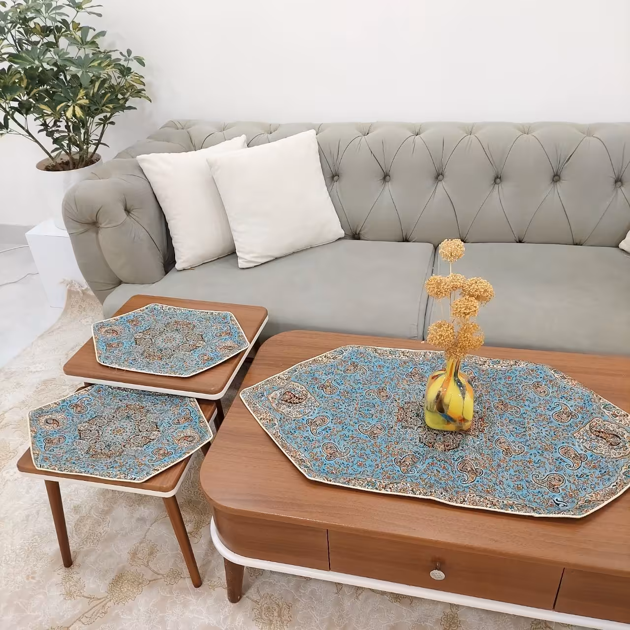 رومیزی ترمه یزد 3 تیکه جلو مبلی طرح ابریشم جنس عالی