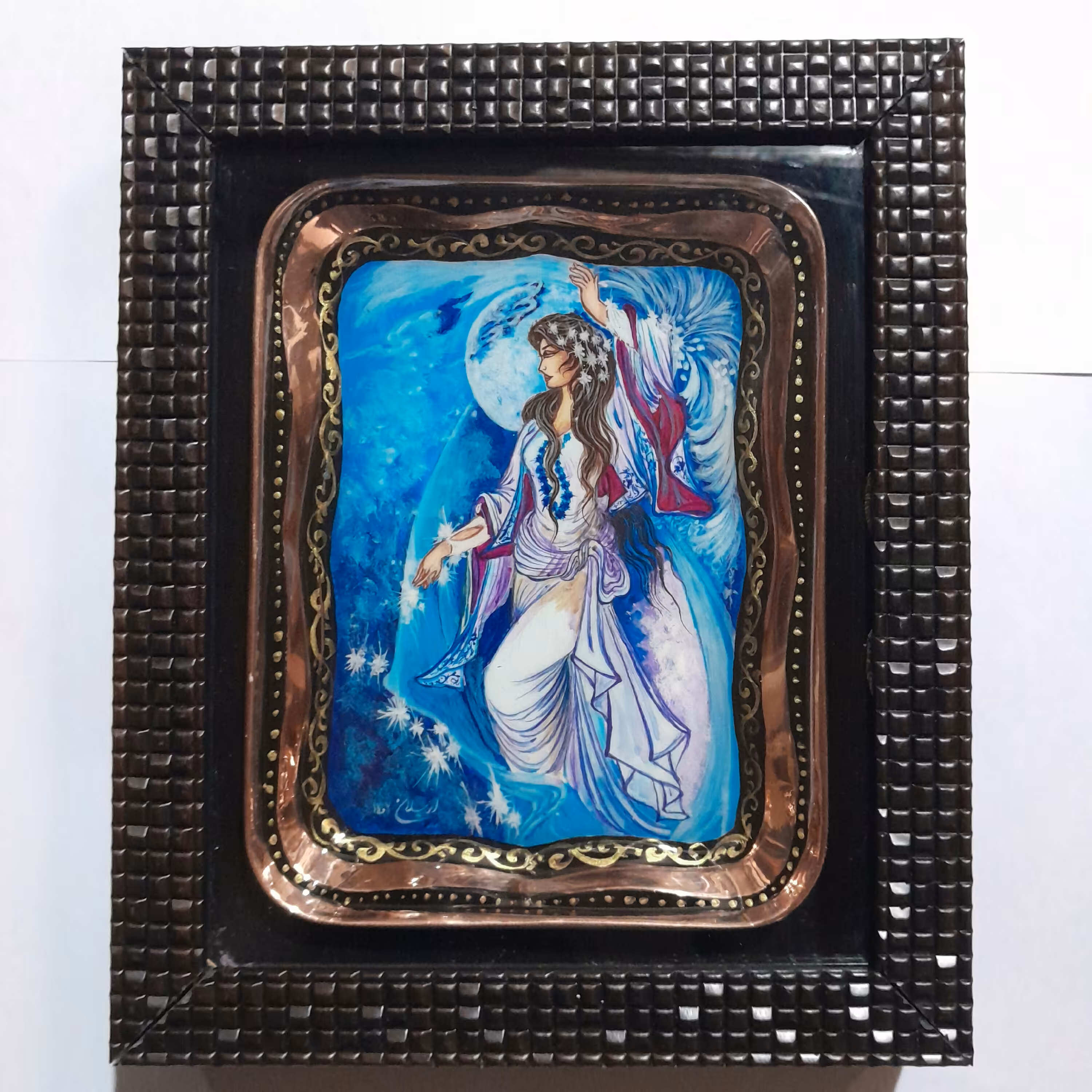 قاب مینیاتور  زیبا ( سینی مسی نقاشی شده طرح ای کوکب هدایت ابعاد 18 در 21 cm )