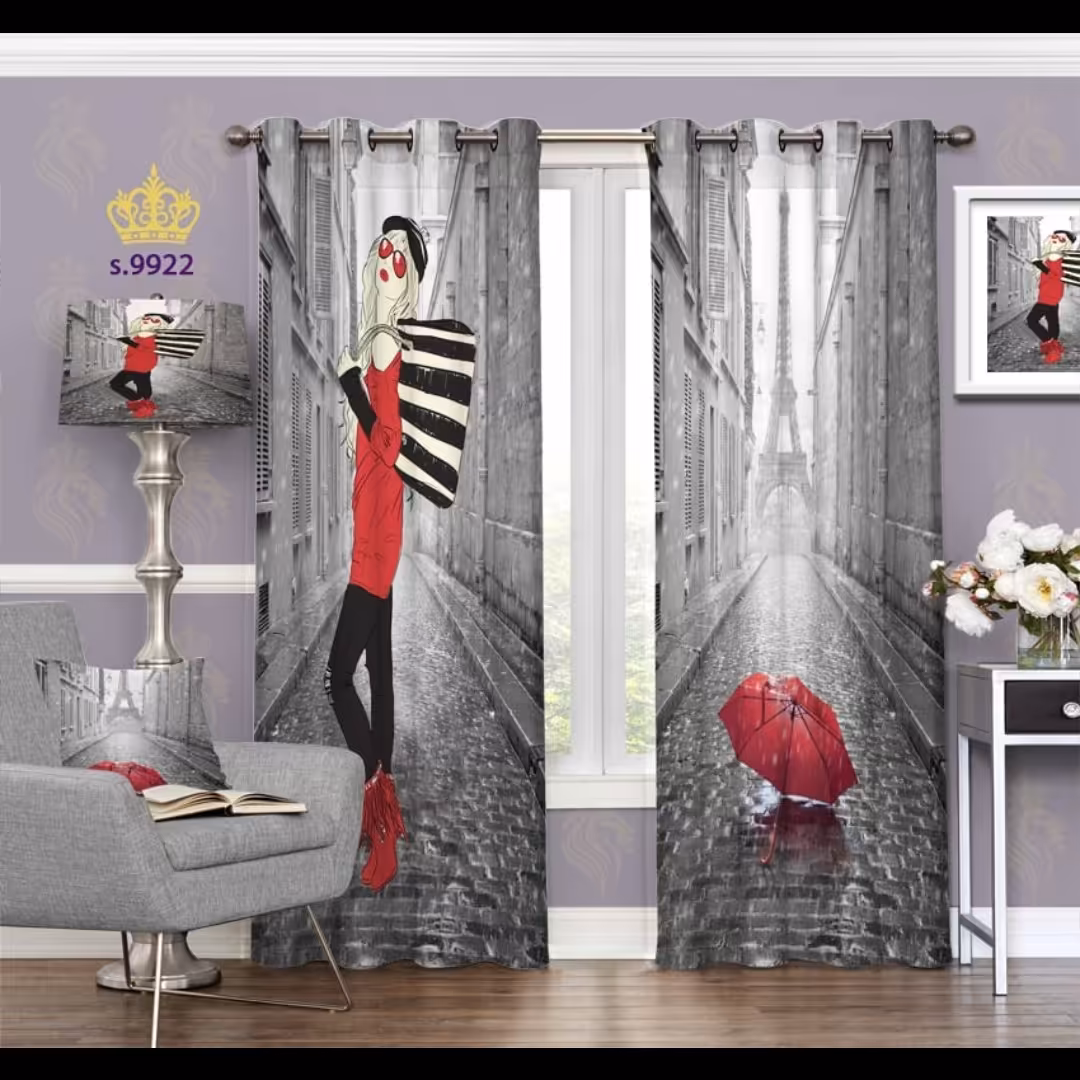 پرده اتاق خواب دو قواره طرح ایفل کد S9922