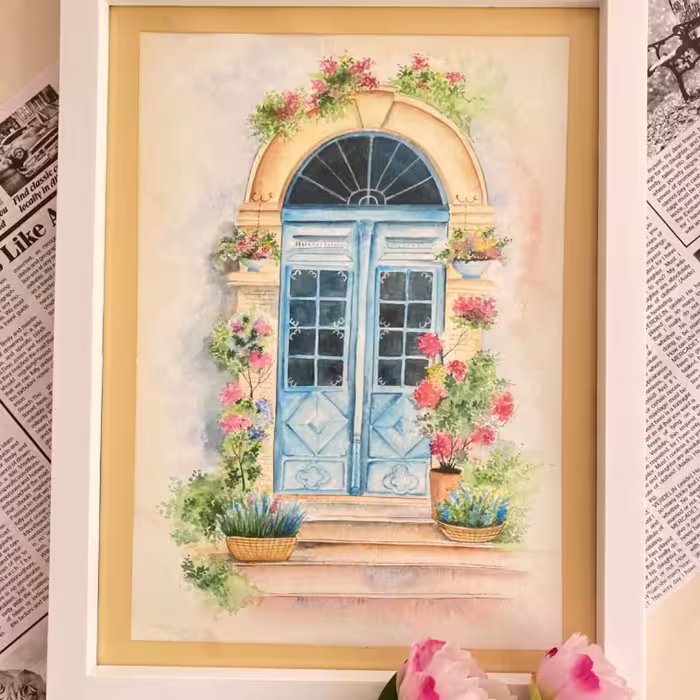 تابلو آبرنگ طرح در چوبی