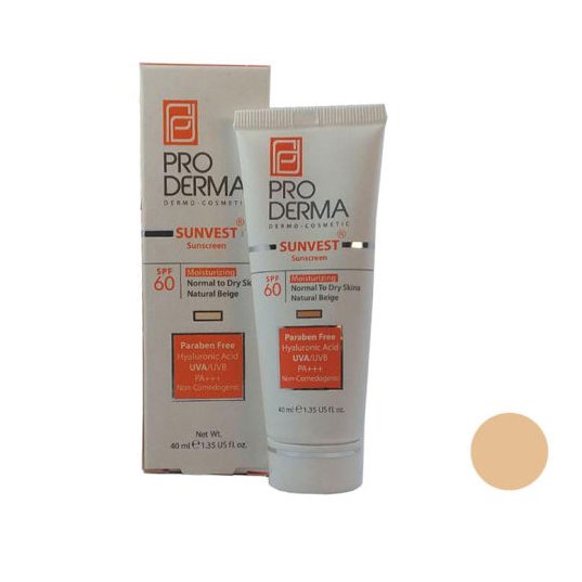 پرودرماکرم ضد آفتاب پرودرما 60 رنگی بژطبیعی مناسب پوست های معمولی خشک مدل SUNVEST حجم 40 میلی لیتر