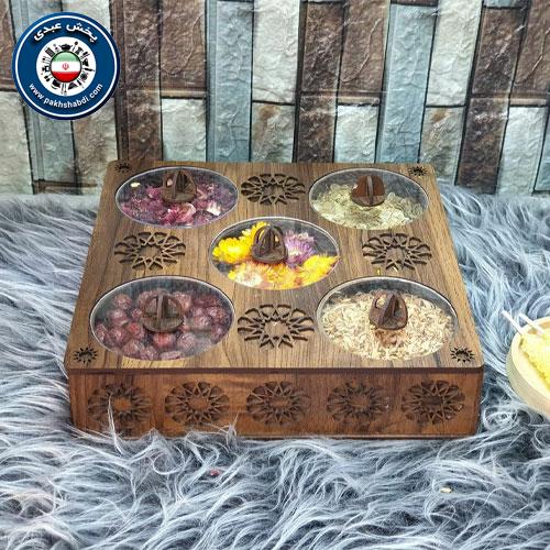 جعبه تی بگ 5 خانه مربع طرح دار