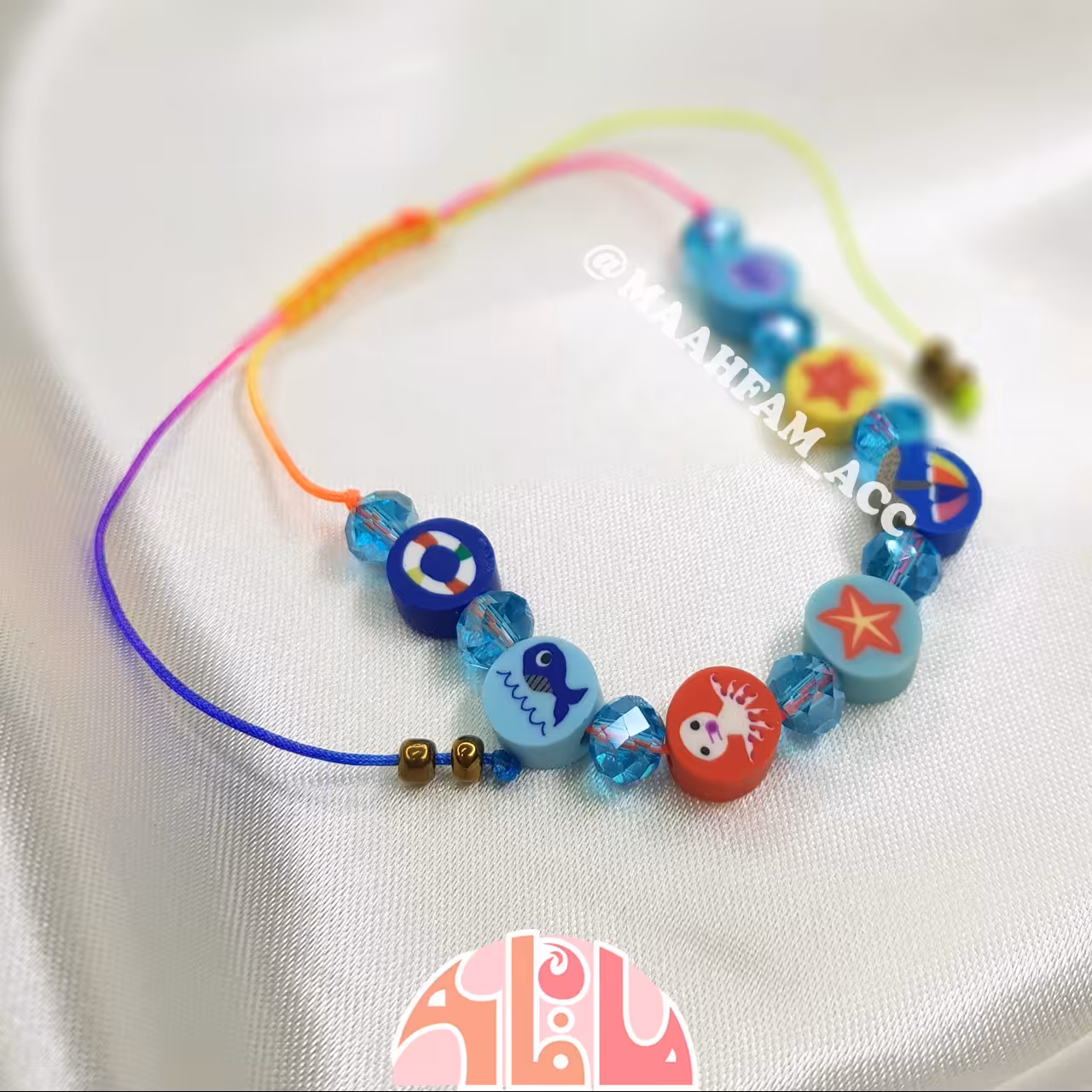 دستبند و پابند آبی مدل دریا و ماهی ماه فام