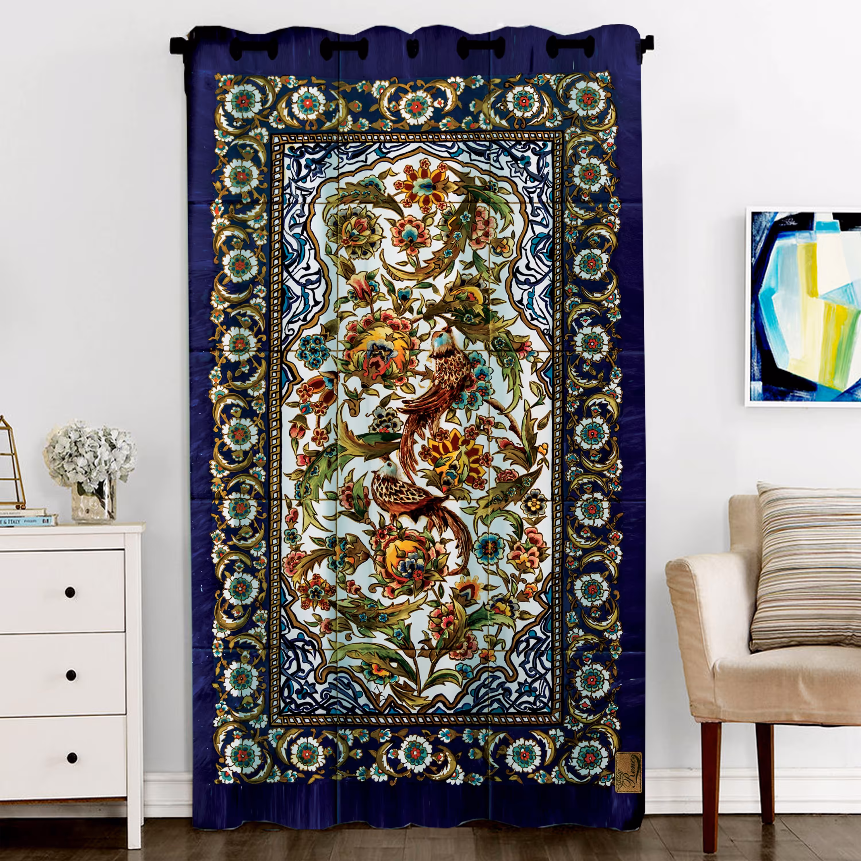 پرده پنجره مخمل پانچ سنتی سایز 138 در 270 مدل C6-19 شرکت رنس