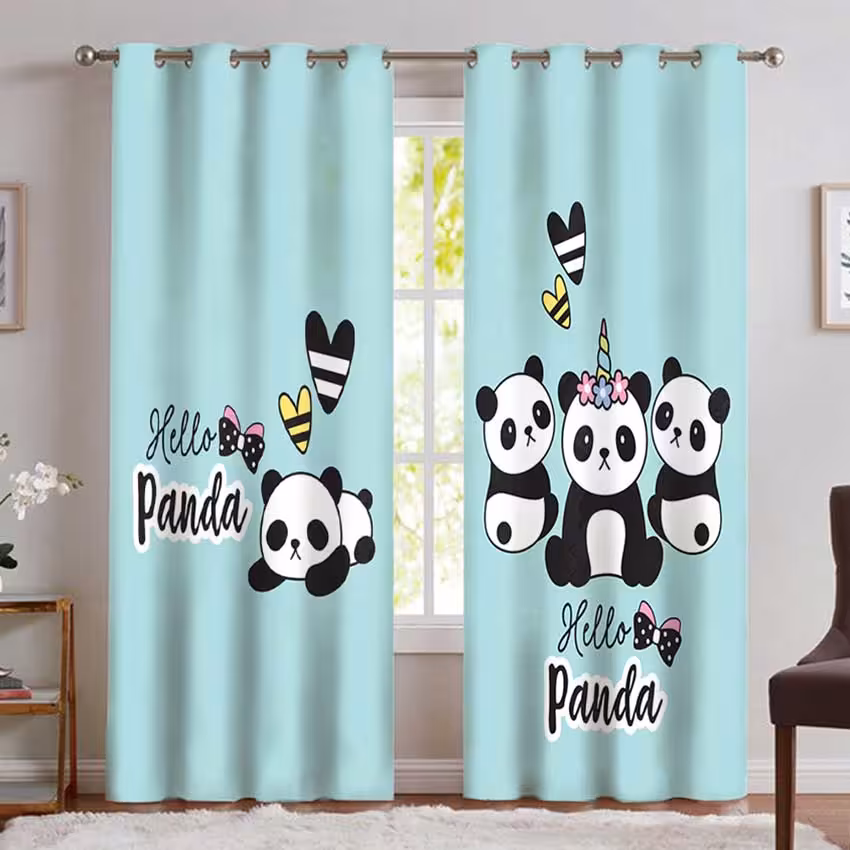 پرده پانچی اتاق کودک طرح خرس پاندا CS-1251