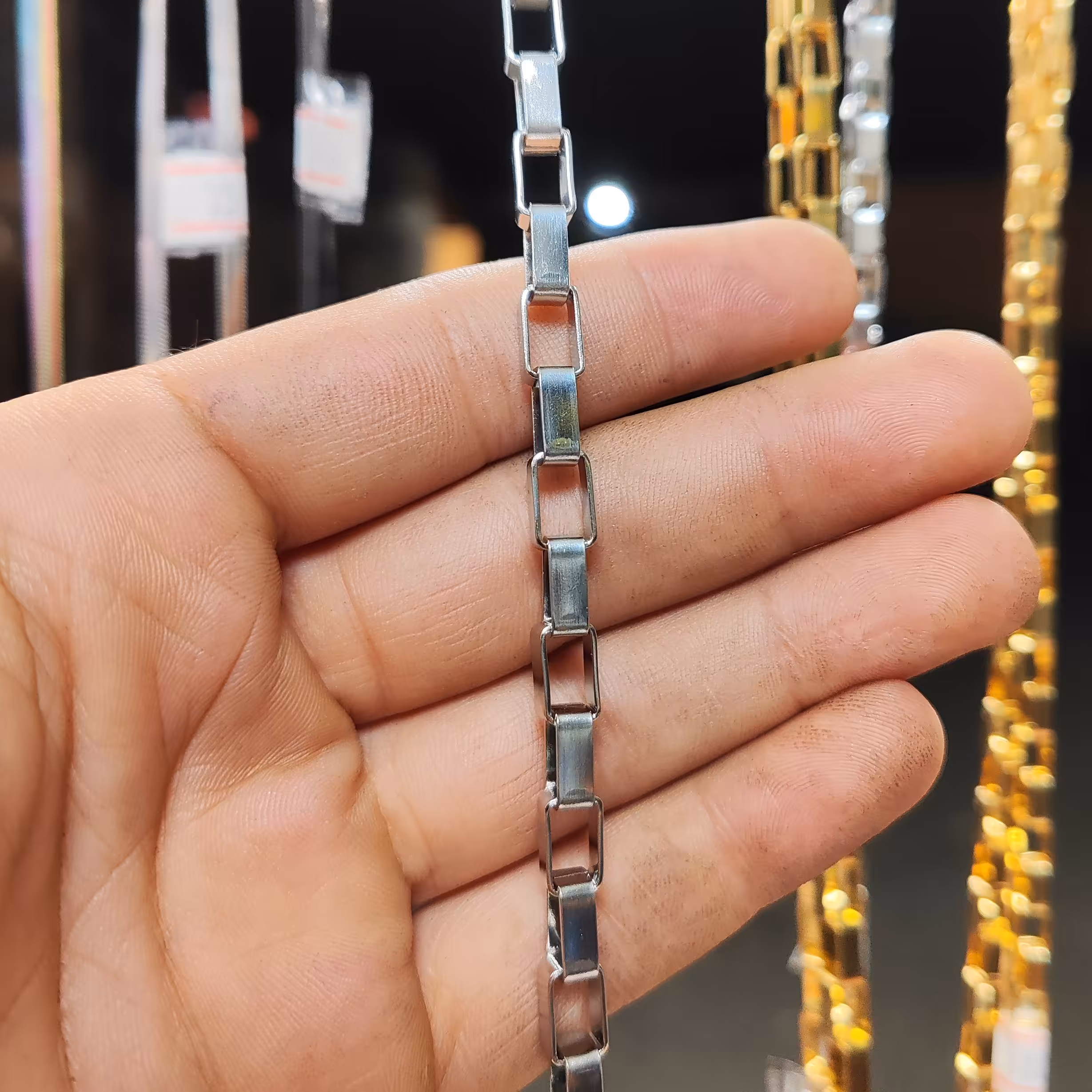 زنجیر آجری استیل رنگ ثابت سفید55سانت بلند سایز  سوپر ضدحساسیت