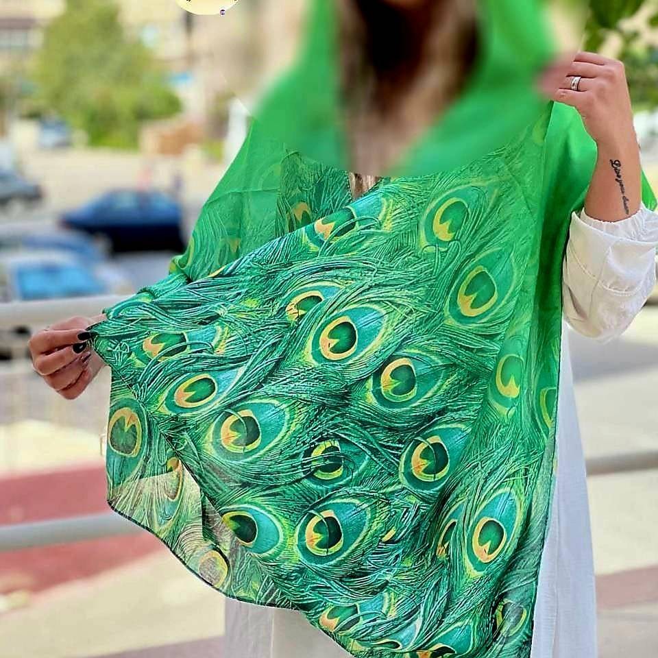 شال نخی چهارفصل طرح طاووسی نخ اعلا و با کیفیت