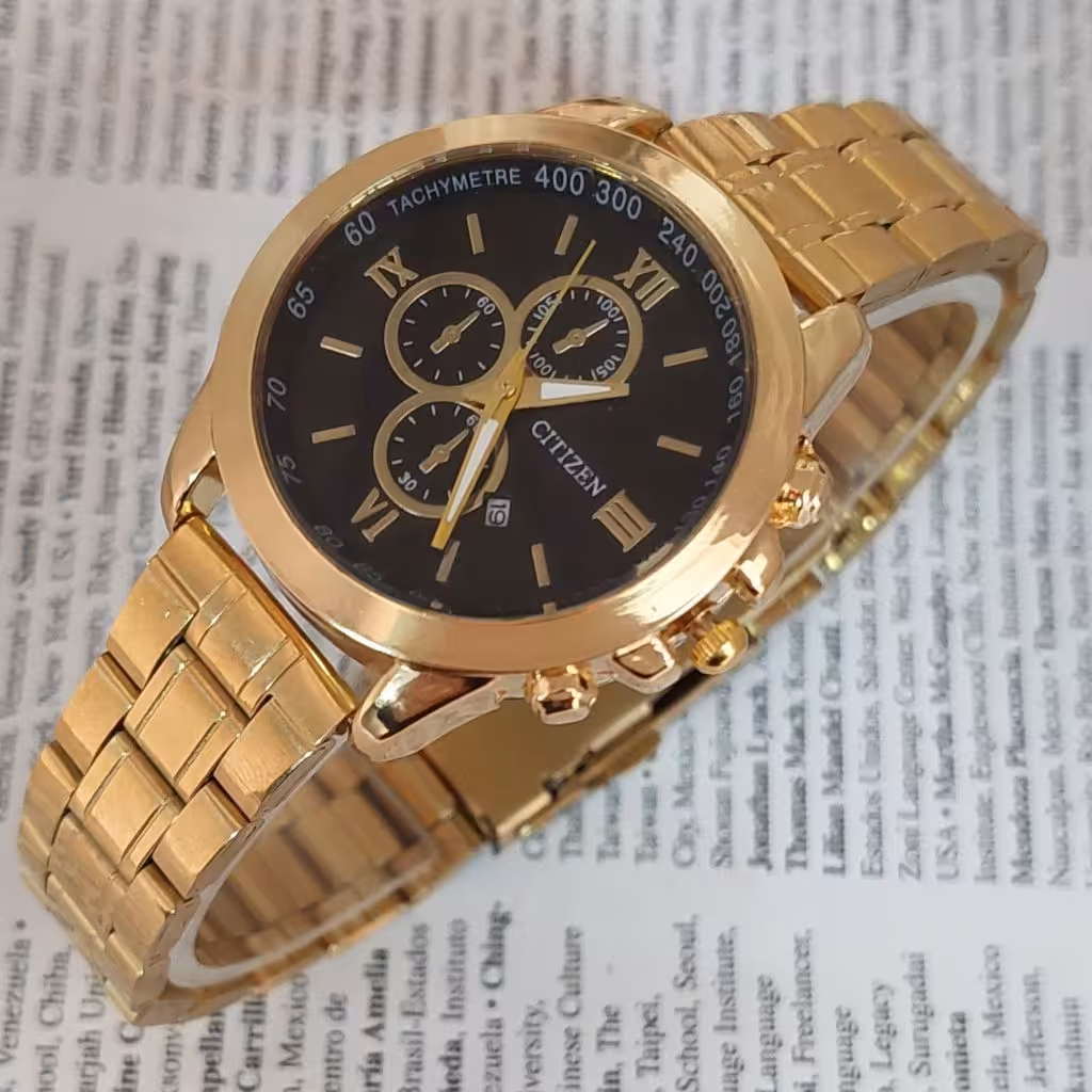  سایز زنانه یا مردانه با فروشنده هماهنگ شود ساعت زنانه یا مردانه سیتیزن بند استیل طلایی صفحه مشکی 