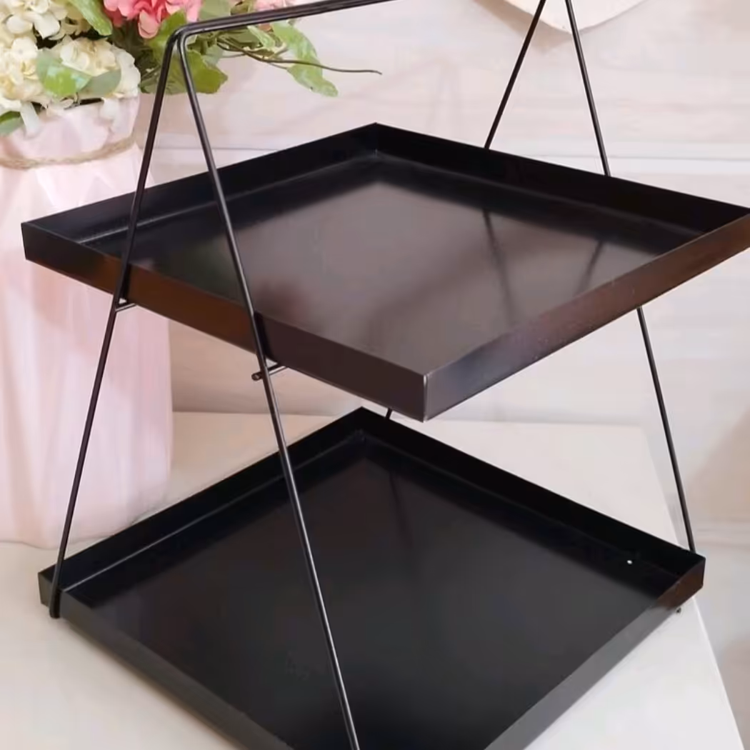 استند فلزی 2طبقه مشکی رنگ کوره ای رنگ ثابت و محکم لطفا قبل از سفارش موجودی بگیرید 