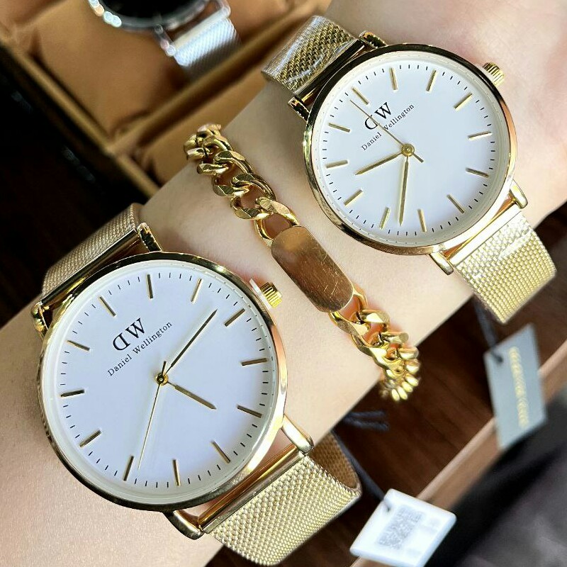 ست ساعت مچی زنانه مردانه بند حصیری رنگ ثابت ضداب دنیل ولینگتون دارای 6 ماه گارانتی موتور Dw