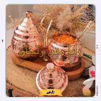 ست مربا خوری مسی 2قلو - دسته برنجی با پایه چوبی - نانو شده - برند رایا مس  زنجان