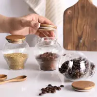 بانکه شیشه ادویه تیام مدل خمره ای درب چوبی