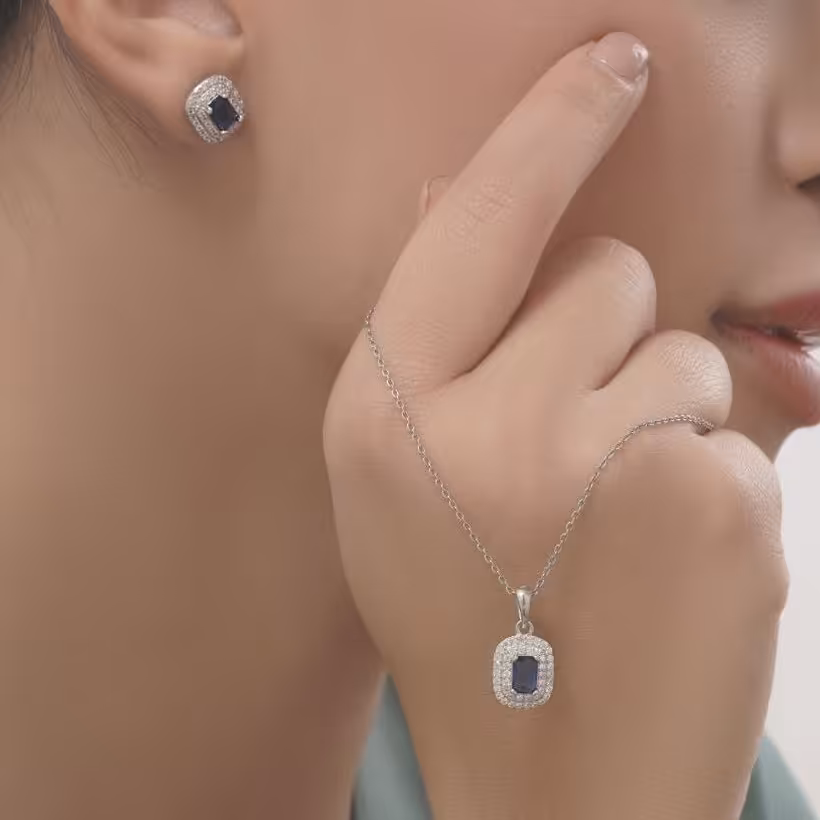 نیمست جواهری یاقوت کبود نقره