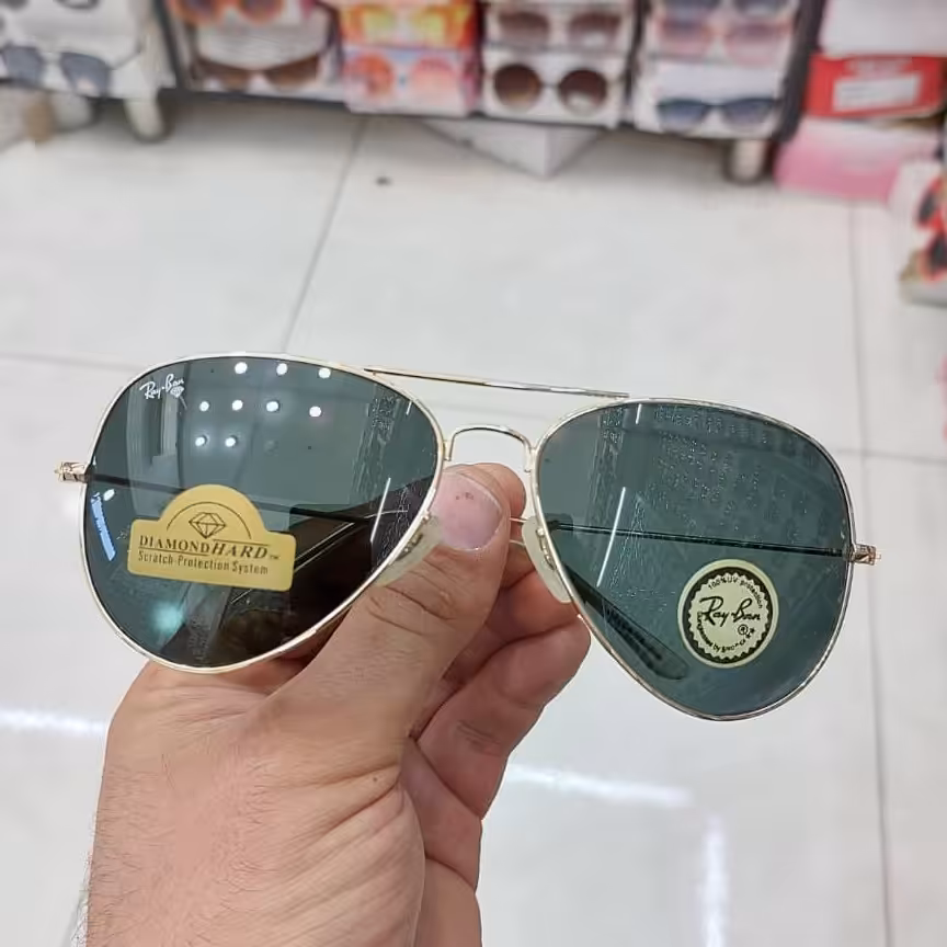 عینک آفتابی مردانه ریبن خلبانی 3026 شیشه سنگ یووی 400 فریم طلایی ارسال رایگان 