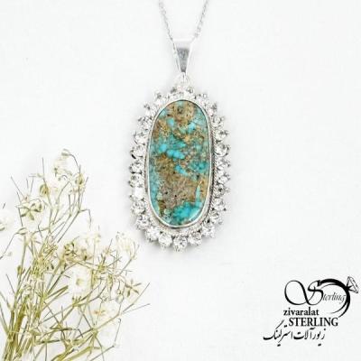 گردنبند نقره سنگ فیروزه اصل با عیار925 کد 17368