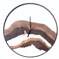 ساعت دیواری روستیک قطر 40 سانتی فلز و چوب گردو و رزین