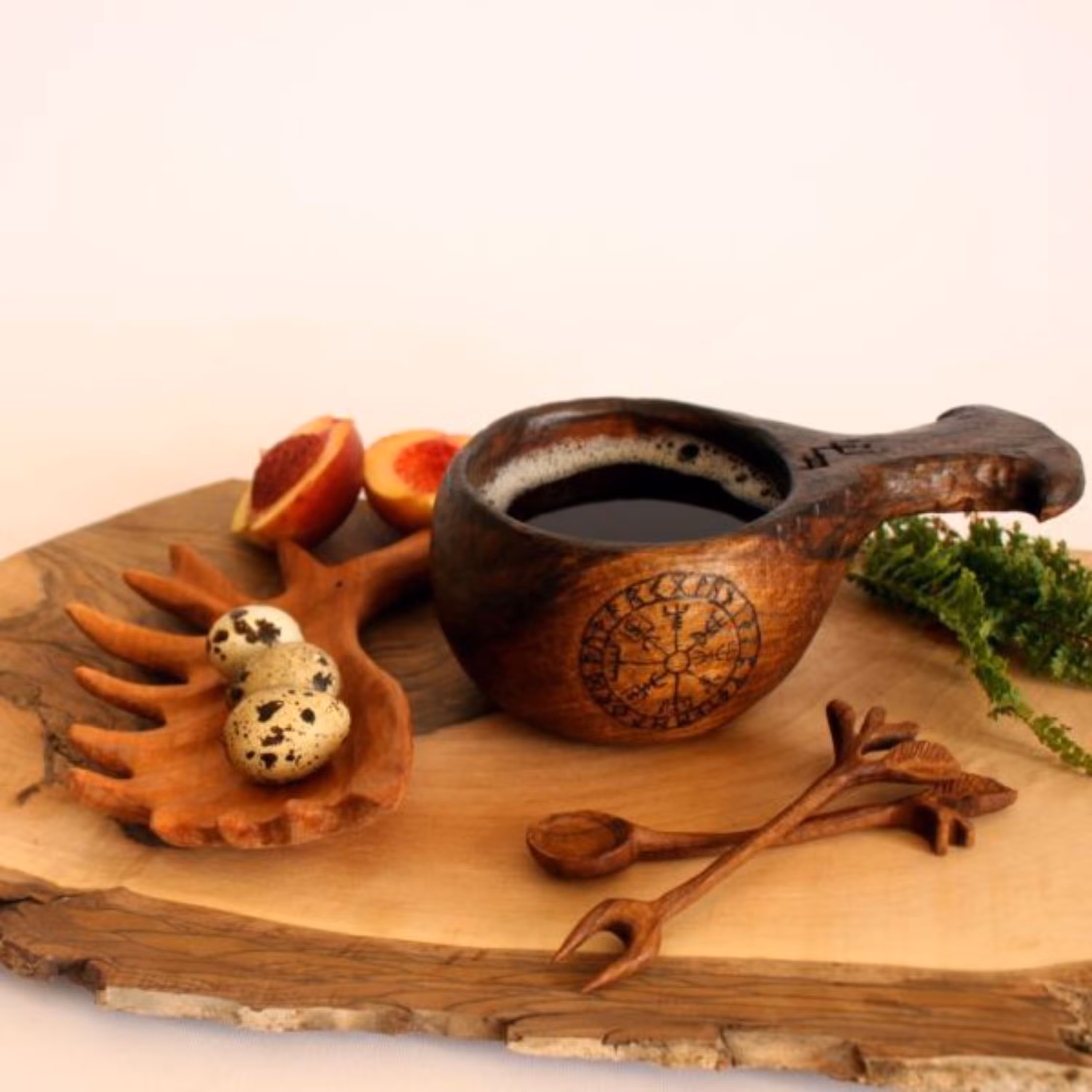 کوکسا دستساز چوبی طرح وایکینگ رگنار. ماگ چوبی . لیوان چوبی.ماگ