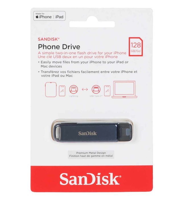 فلش مموری سن دیسک مدل Phone Drive USB Type-C Lightning ظرفیت 128 گیگابایت