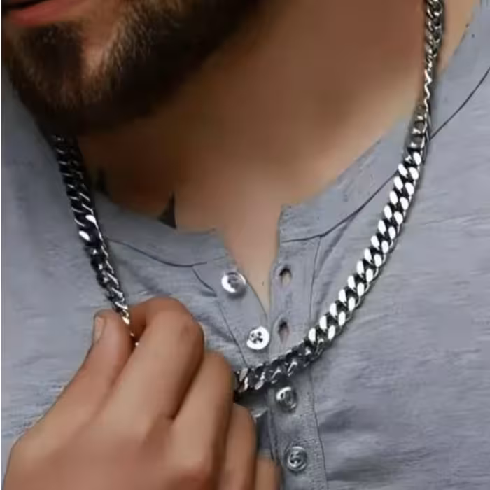 زنجیرکارتیر استیل  زنجیر مردانه رنگ سیلور بلندی 60سانتیمتر  