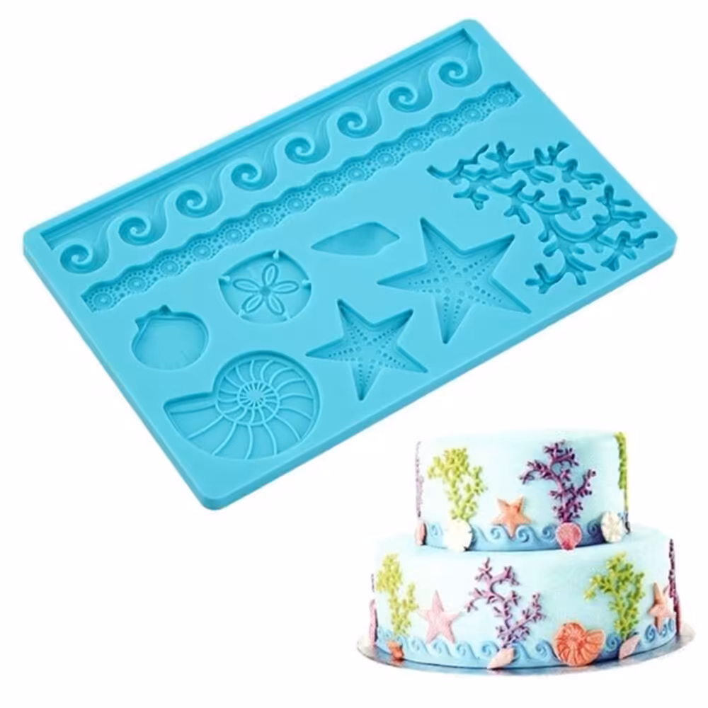 قالب سیلیکونی مولد فوندانت مدل ستاره دریایی صدف جلبک

