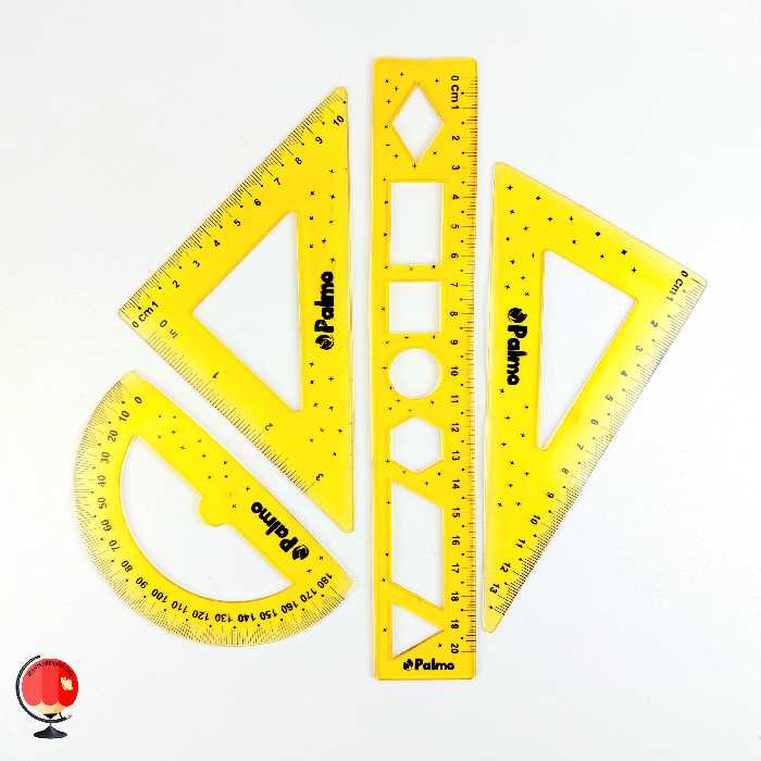 ست گونیا خط کش 4 تیکه ژله ای پالمو PALMO زرد کد 2652