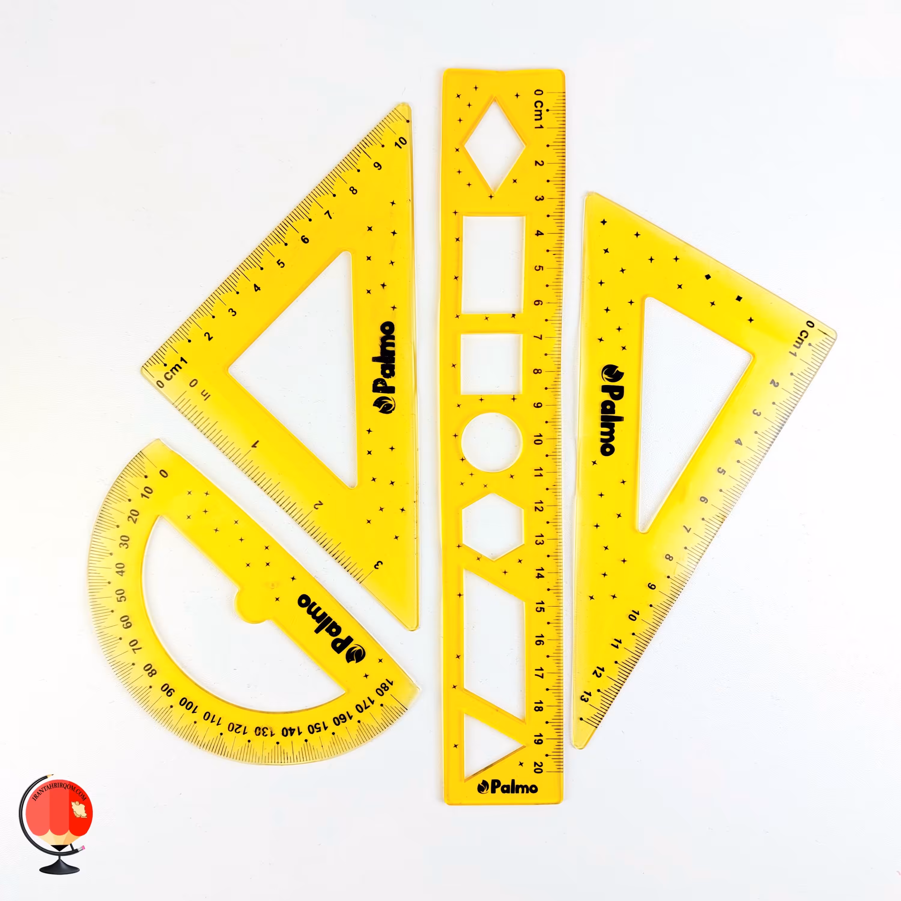 ست گونیا خط کش 4 تیکه ژله ای پالمو PALMO زرد کد 2652