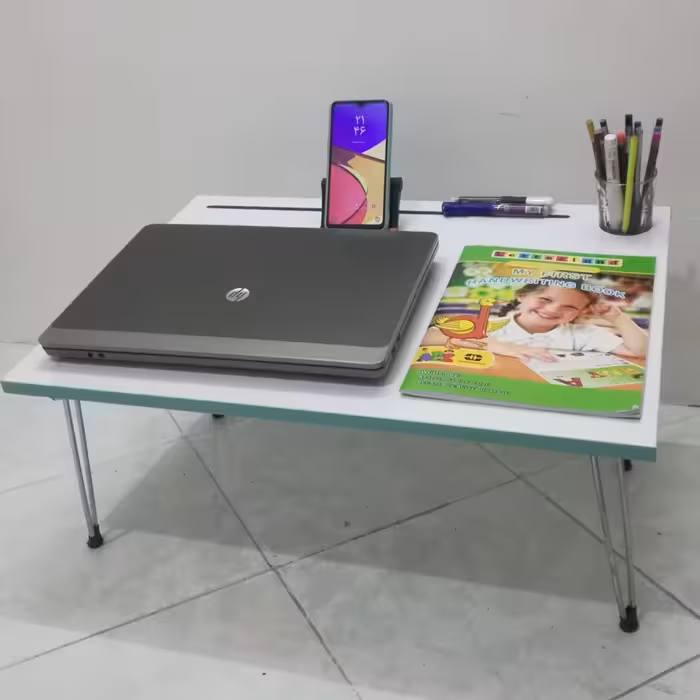 میز تحریر تاشو پرهام ابعاد 64*45 با شیار نگهدارنده خودکار و جا لیوانی