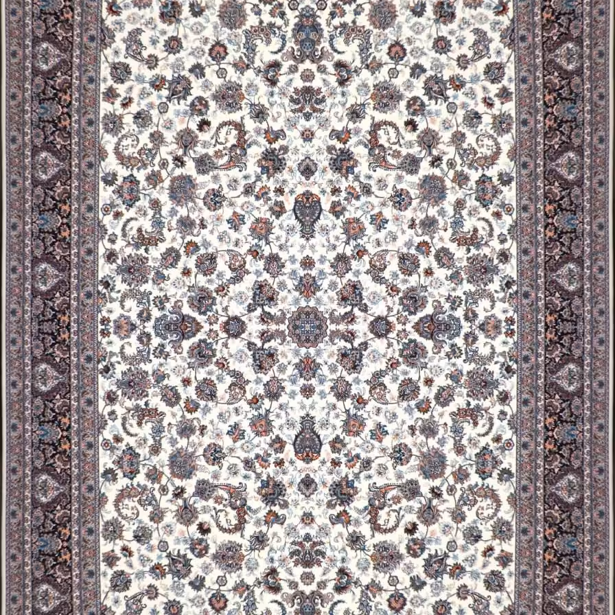 فرش  اکرلیک  12 متری 700 شانه طرح درباری رنگ کرم کد N259