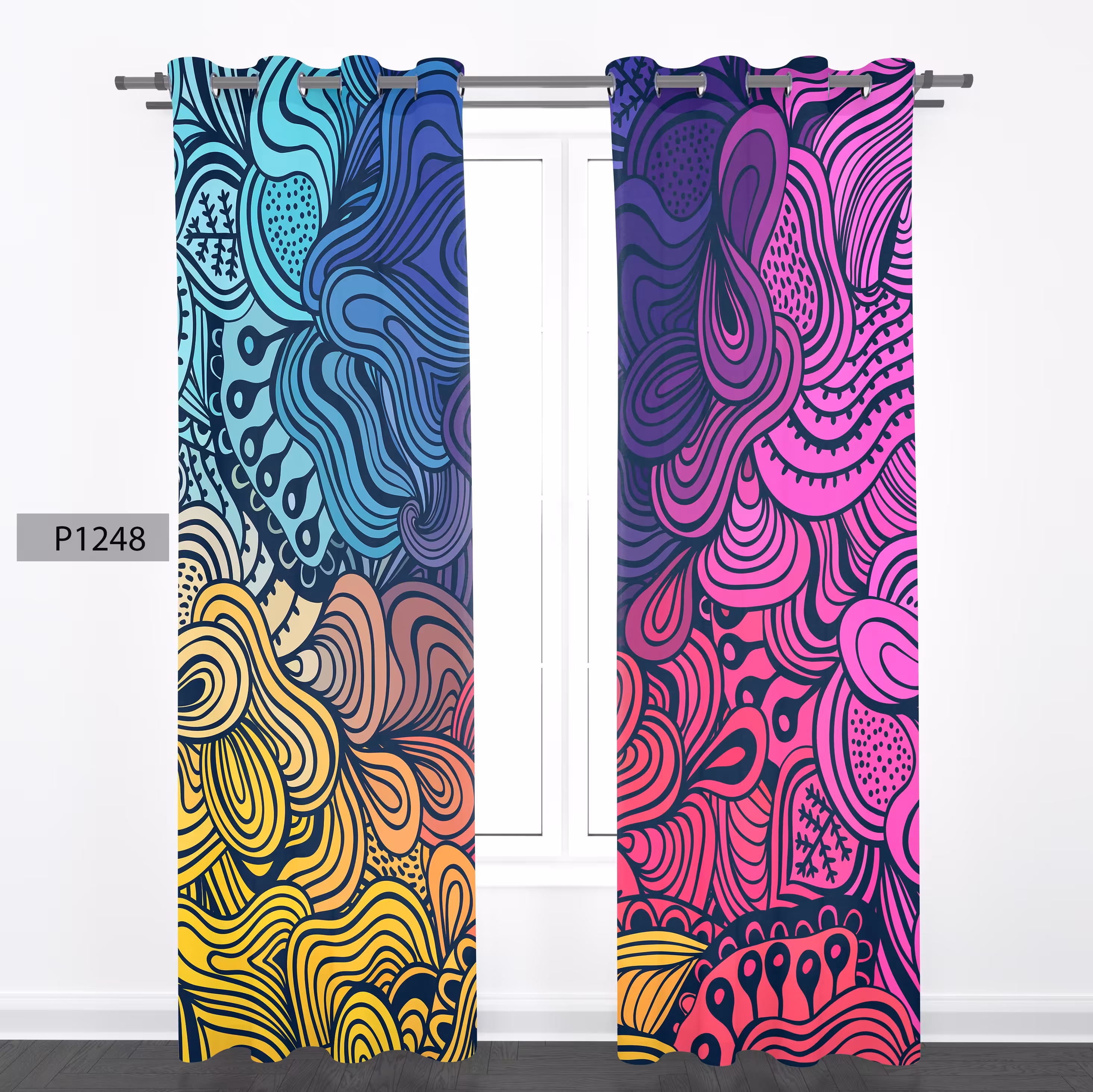 پرده هازان چاپی دو قواره دوخته شده پانچ شده هر قواره عرض140 ارتفاع کد1248