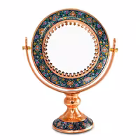 آینه مسی با طرح قاب مس و پرداز سایز 20 سانتی متر رنگ لاجورد