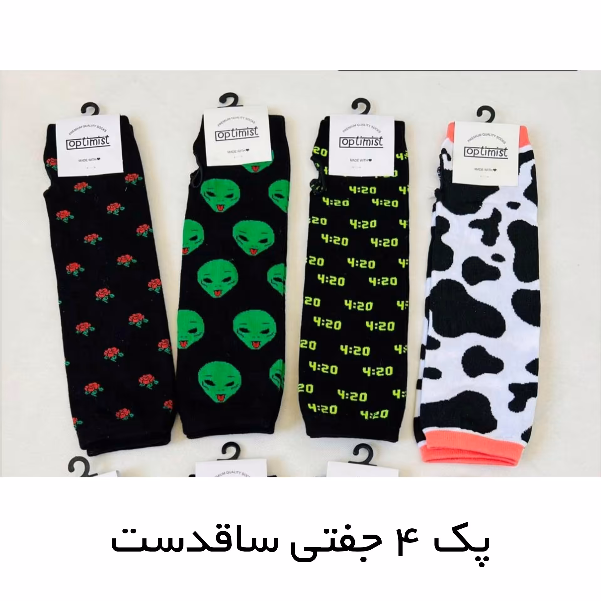 پک 4 جفتی ساقدست لاانگشتی طرح گاوی ، گل رز ، آدم فضایی ، 4:20