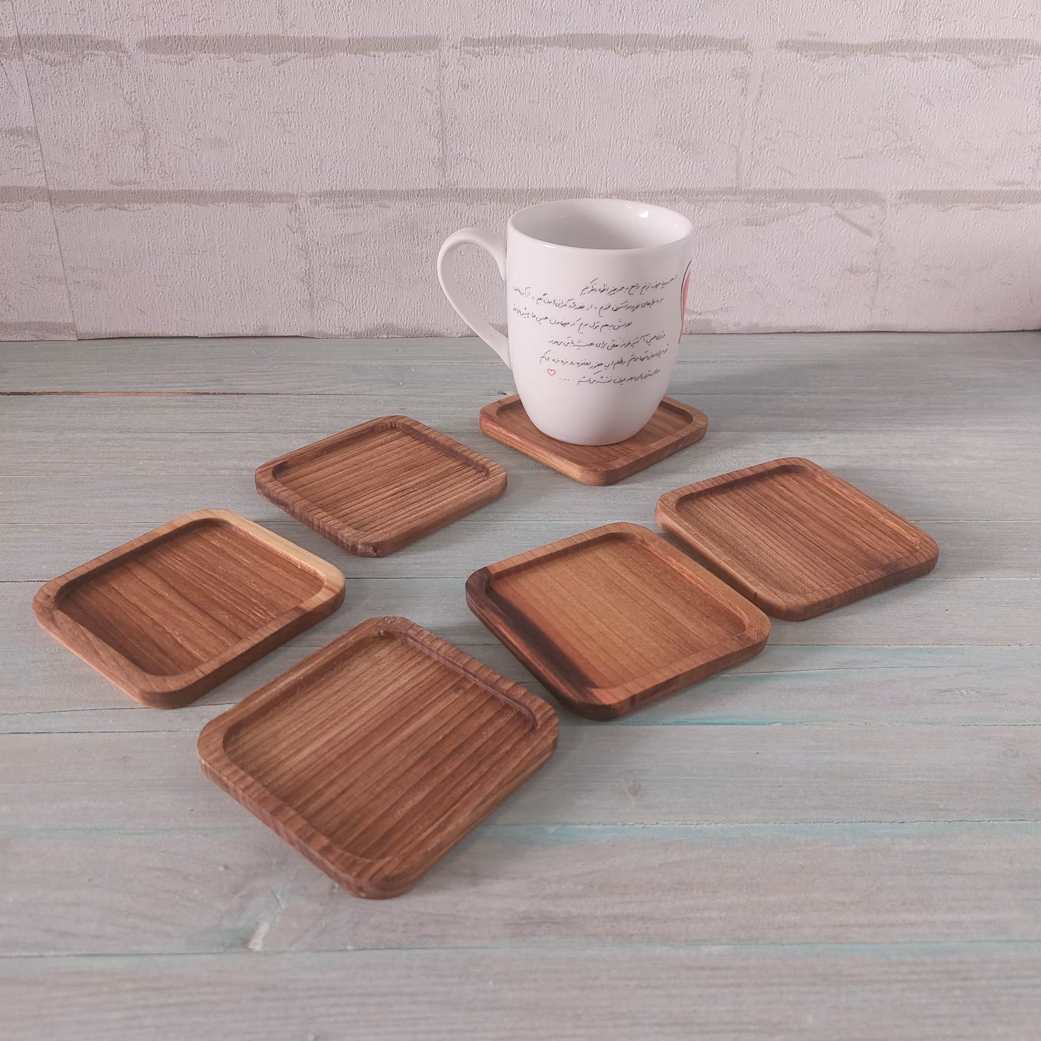 ست 6تایی زیر لیوانی چوبی مربع شکل