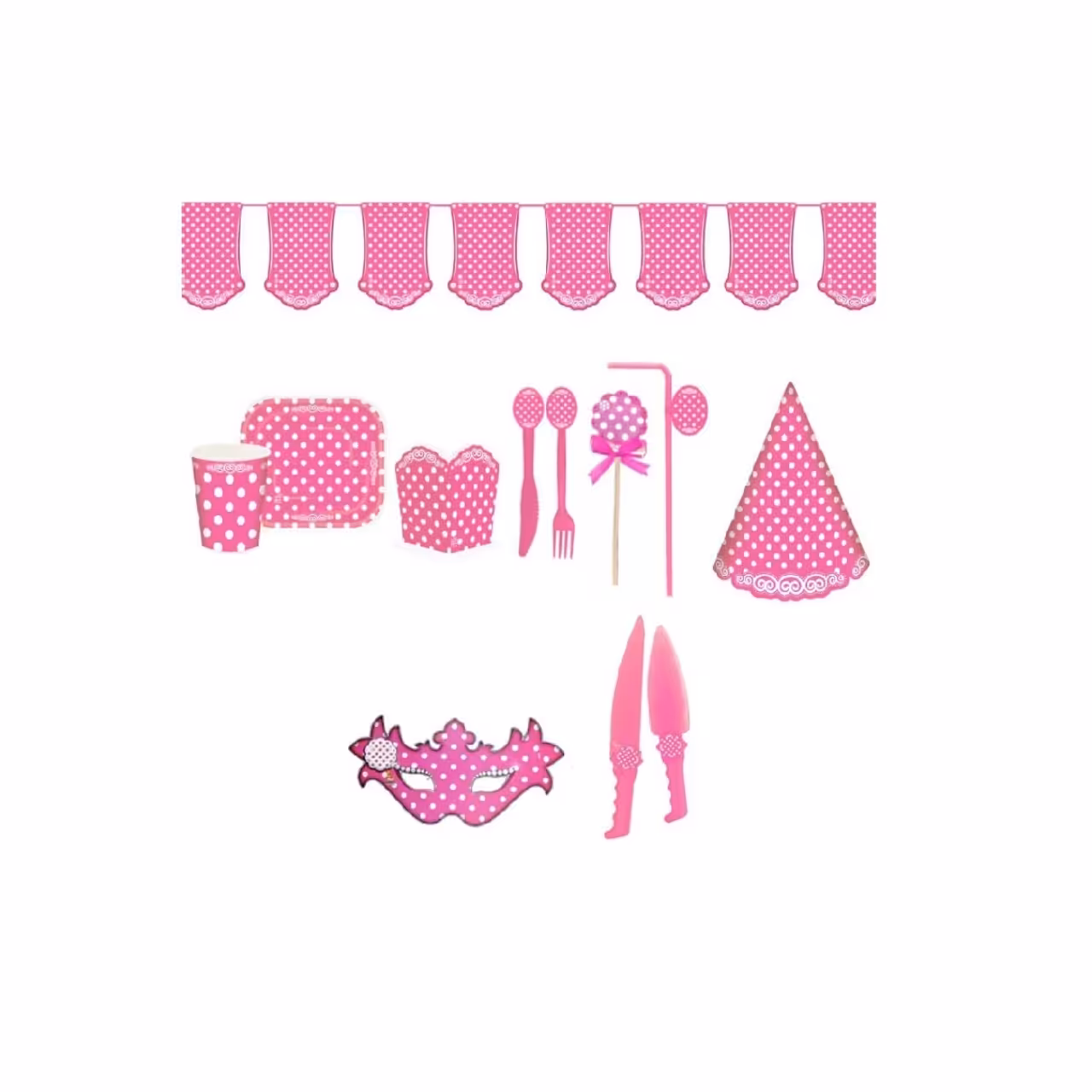 پک کامل تم تولد صورتی خال سفید (بیست نفره)