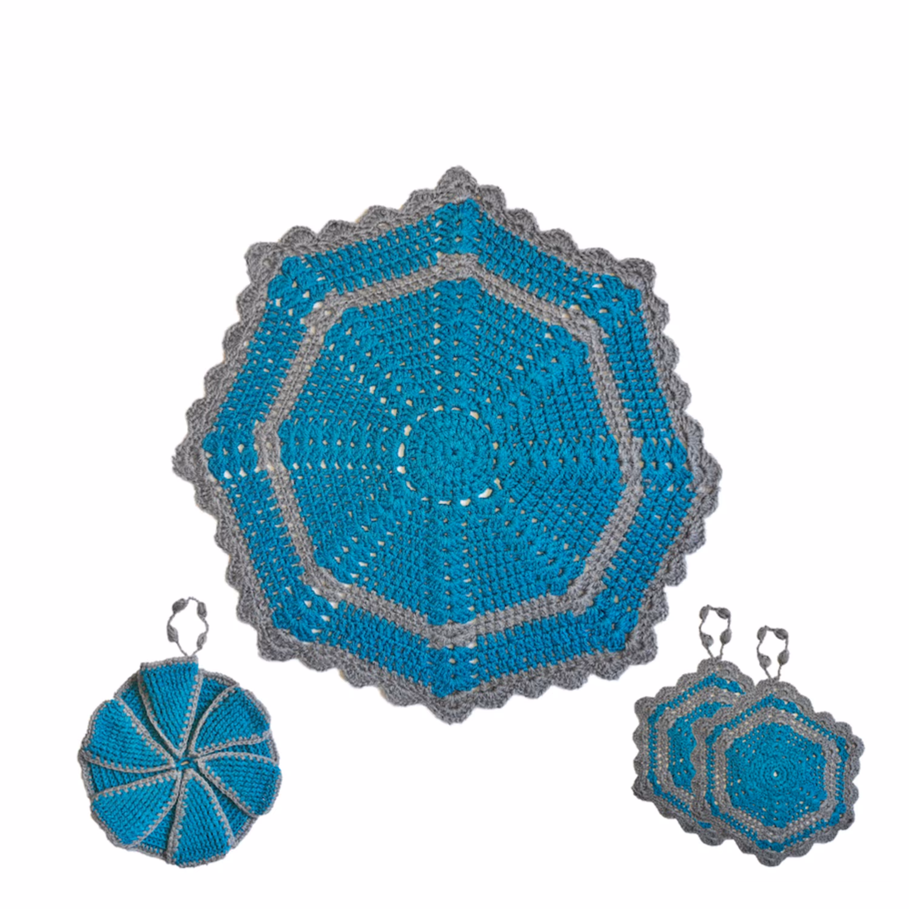 ست قلاب بافی تزئینی فیروزه ای