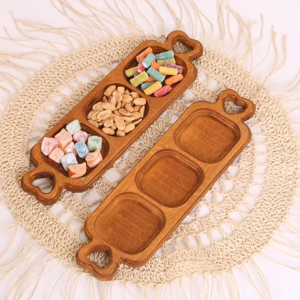 اردوخوری مستطیل 3خانه دسته قلبی چوب روس قابل شستشو