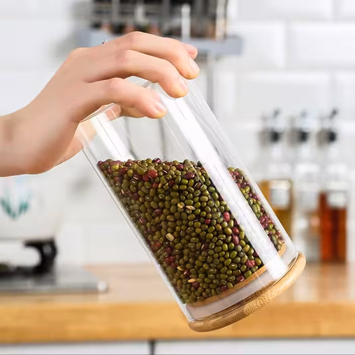 بانکه (جا حبوباتی) 1 عددی بامبو شیشه ای پیرکس  مدل  H12.8D8.5 کد Gw90305020