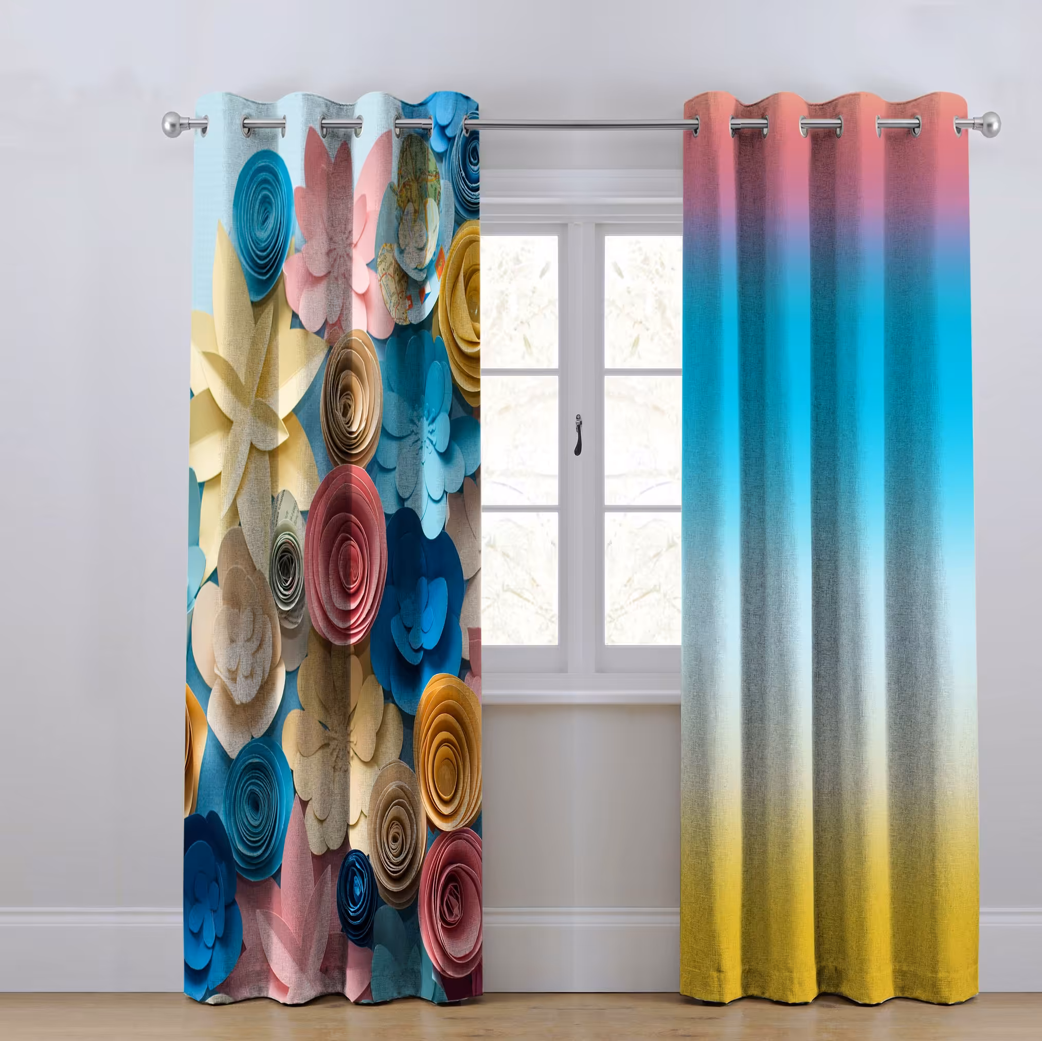 پرده پانچی مدل گلدار ارتفاع280در عرض145