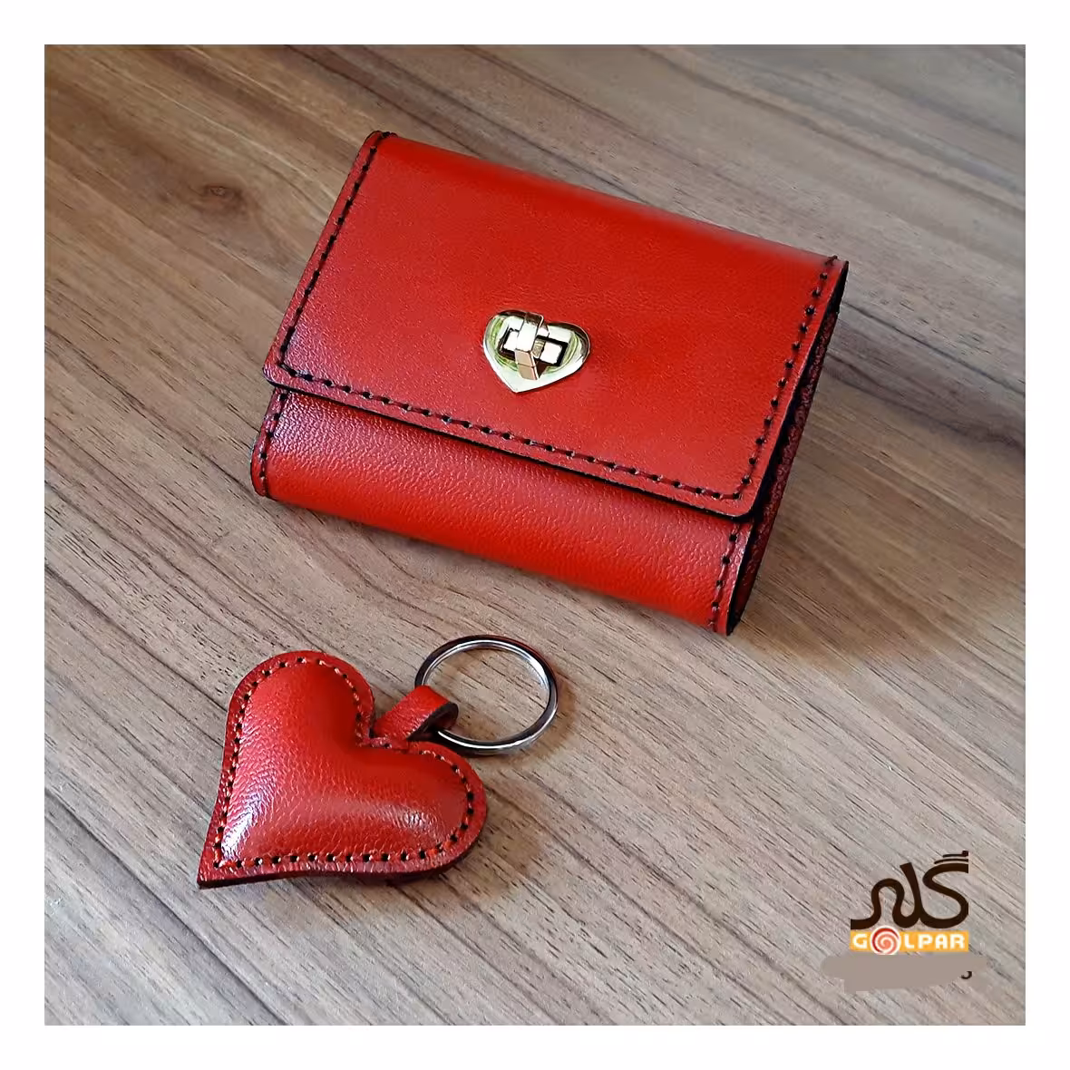 کیف پول چرم قلبی، خوشنویسی، سفارش با رنگ دلخواه شما
