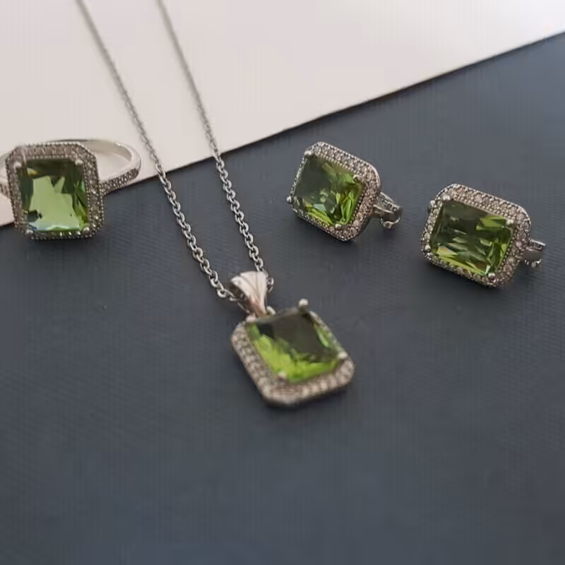 11-نیم ست نقره عیار 925 - باروکش اب رادیوم -با سنگ الکساندریت - کد 7- W 10.7