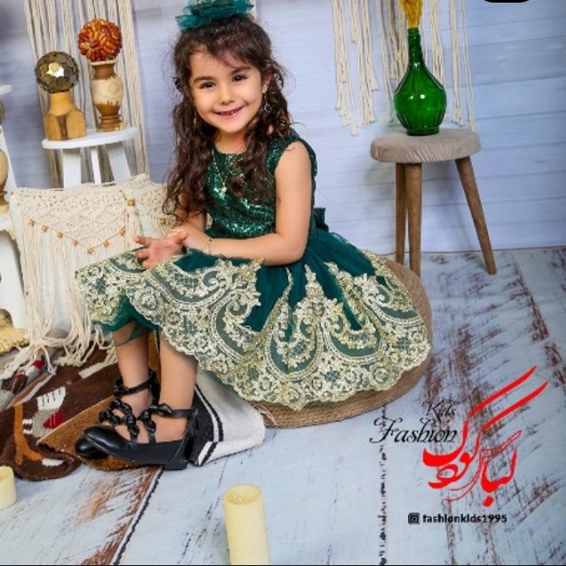 پیراهن سبز دانتل طلایی&