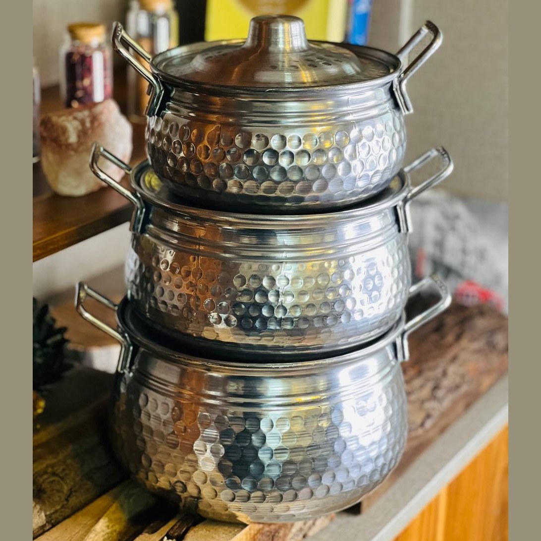 سرویس 3 تایی قابلمه چکشی دسته نقره ای