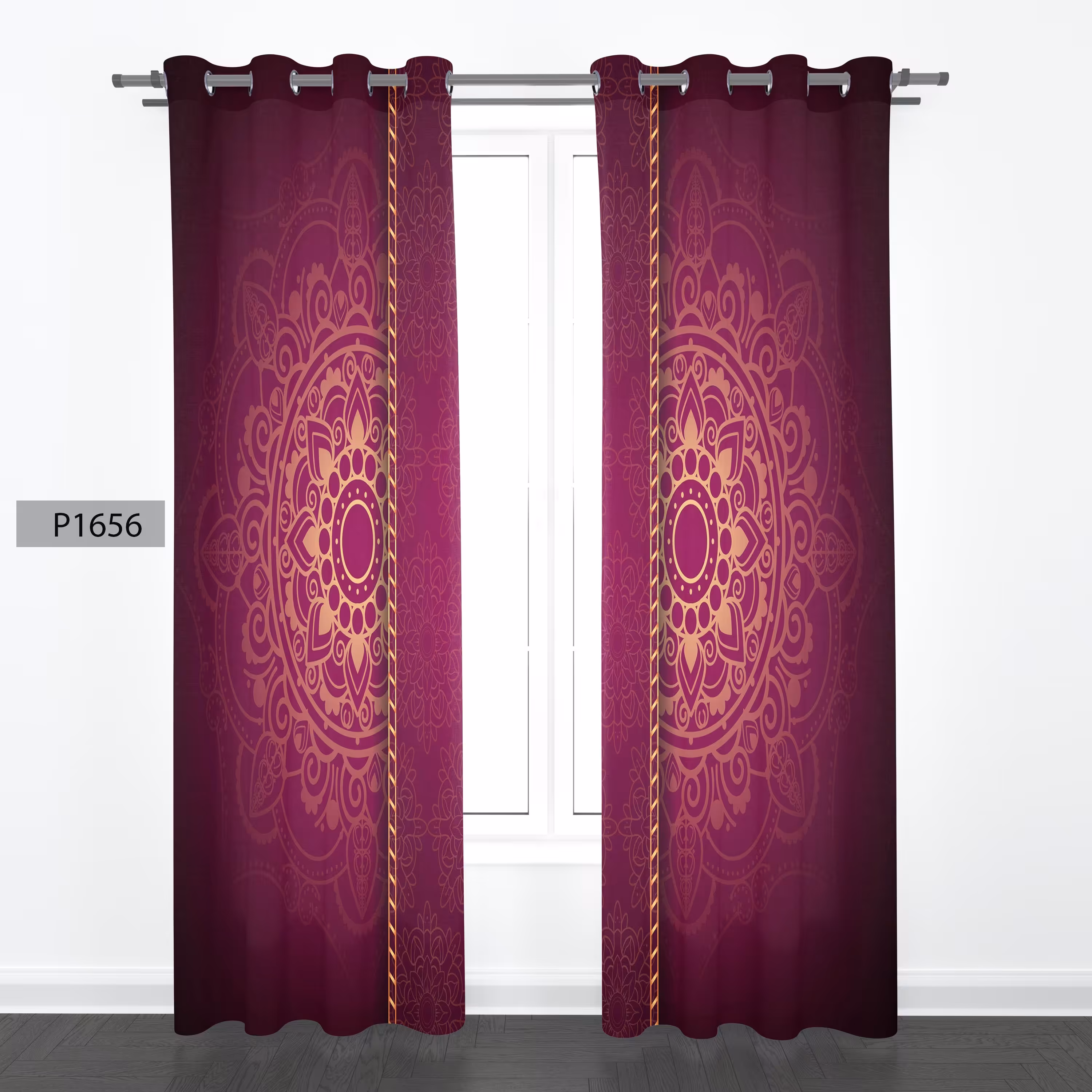 پرده هازان چاپی دوقواره دوخته شده پانچ شده هر قواره عرض 140ارتفاع 190 کد1656