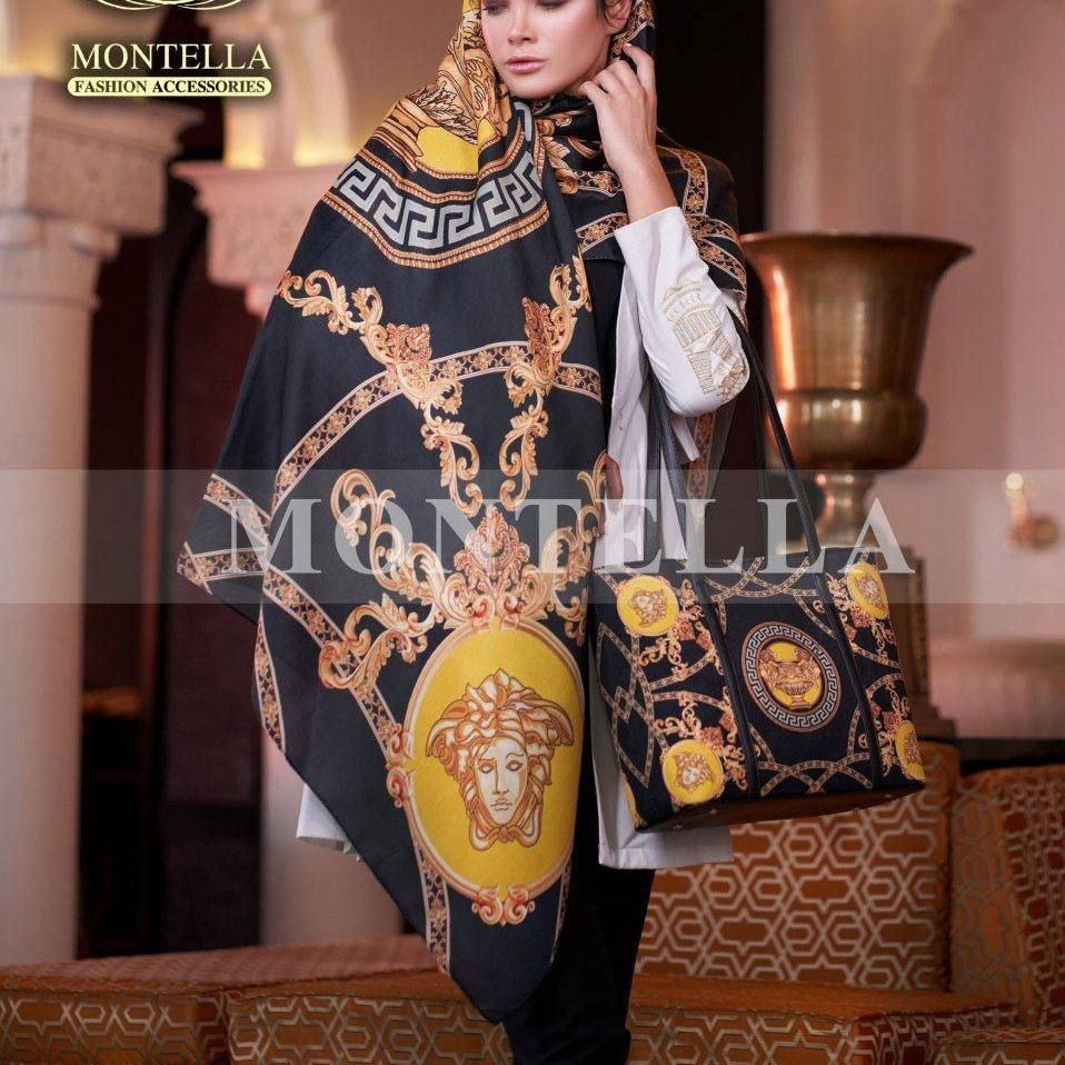 ست کیف و روسری مشکی طرح ورساچه قیمت حراجی آف خورده با ارسال رایگان mo27