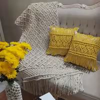 ست کوسن و شال مبل مکرومه سایز شال مبل  یک متر در دو متر رنگبندی دلخواه 